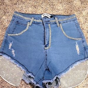 Denim rhinestone shorts